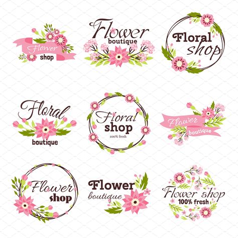 Bright logo for flower shop vector by KitVector on @creativemarket Flower Logo Ideas, Flower Shop Logo, Flower Shop Design, Floral Logo Design, Flower Logo Design, Floral Signs, Shop Logo Design, Floral Logo, Flower Logo