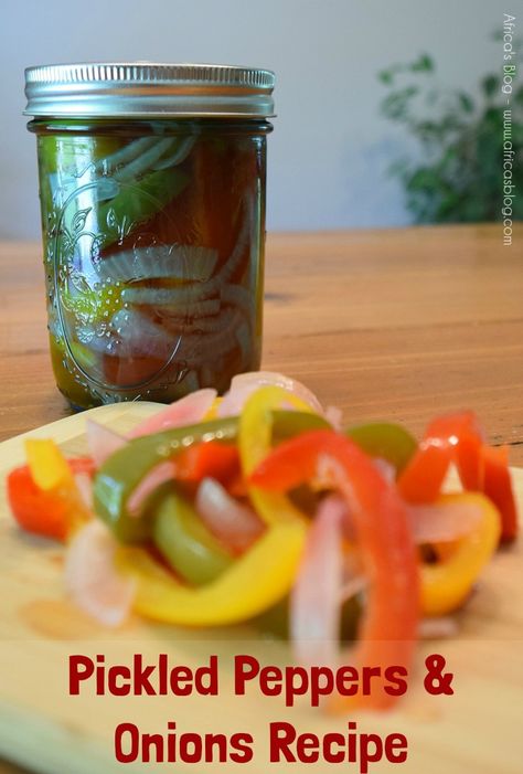 Pickled Peppers & Onions Recipe - display Canning Bell Peppers, Recipe Display, Canning Pickles Recipe, Canning Peppers, Pickle Seasoning, Pickle Recipes Homemade, Ball Canning, Pickled Peppers, Bell Pepper Recipes