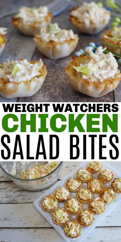 Weight Watchers Chicken Salad, Chicken Salad Bites, Ww Appetizers, Weight Watchers Appetizers, Salad Bites, Weight Watchers Lunches, Weight Watchers Meal Plans, Weight Watchers Snacks, Weight Watchers Recipes Desserts