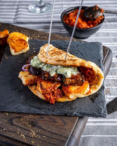 My experience tells me the hard road is almost always the right road. Soft Flatbread, Tomato Tapenade, Greek Flatbread, Roasted Aubergine, Souvlaki Recipe, Halloumi Cheese, Grilled Halloumi, Tzatziki Sauce, Greek Dishes