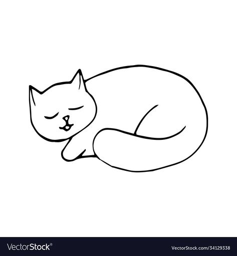 Cat Sleeping Drawing, Sleeping Drawing, Scandinavian Hygge, Tattoo Vector, Cat Doodle, Doodle Style, Sticker Poster, Cat Vector, Card Tattoo