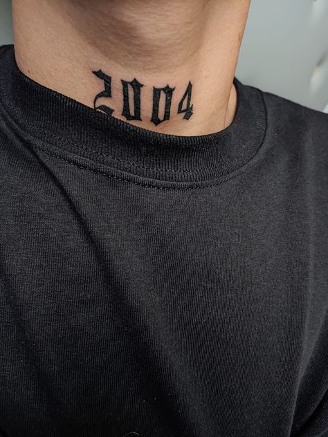 🕷🕸 1998 Neck Tattoo, 2002 Neck Tattoo, Made In 2004 Tattoo, 2004 Tattoos, 2004 Tattoo Ideas, 2004 Tattoo, 2024 Tattoo, Number Tattoos, Neck Tattoo