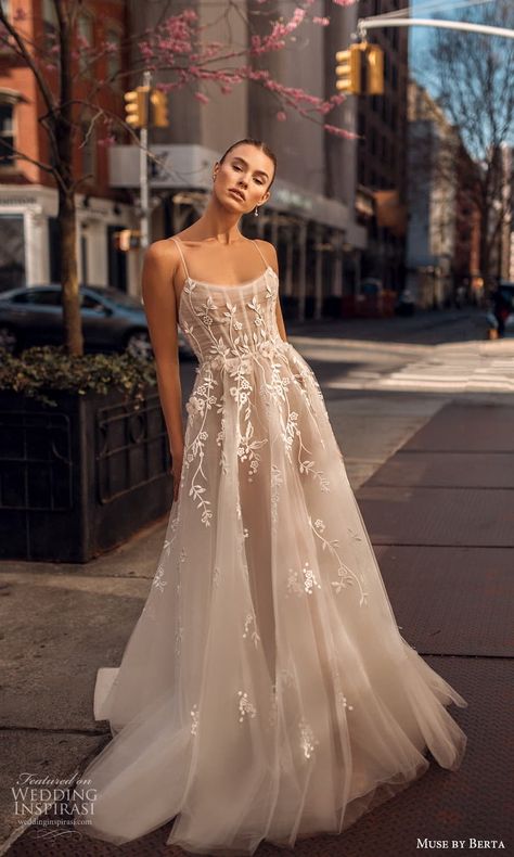 Fit And Flare Boho Wedding Dress, Bride No Veil, Aline Floral Wedding Dress, Berta Dress, Muse By Berta, Boho Chic Wedding Dress, Berta Wedding Dress, Berta Bridal, Wedding Dress Guide