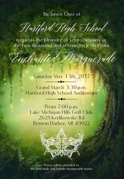 Enchanted Masquerade Ball, Enchanted Forest Masquerade, Prom Invitations Ideas, Enchanted Masquerade, Prom Theme Decorations, Enchanted Prom, Prom Invitations, Enchanted Forest Prom, Prom Invites