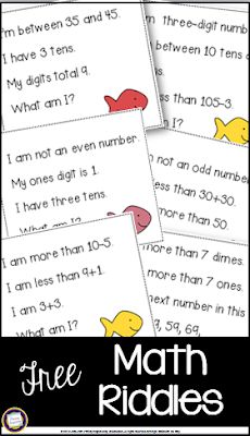 Riddles For Kids, Math Riddles, Comparing Numbers, Math Vocabulary, Math Challenge, Math Intervention, Drawing Conclusions, Learn Math, Second Grade Math