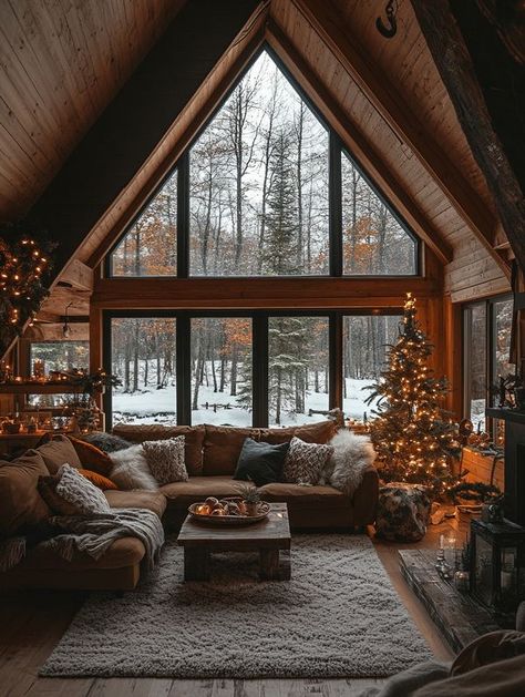 Attractive Log Cabins Canadiana Cottage Decor, Montana Log Cabin, Cozy Cabin Layout, Aesthetic Cabin In The Woods, Cabin Feel Home, Log Cabin Homes Interior Bedroom, Modern Cabin House Interiors, Cozy Mountain Home Interiors, White Walls Dark Furniture