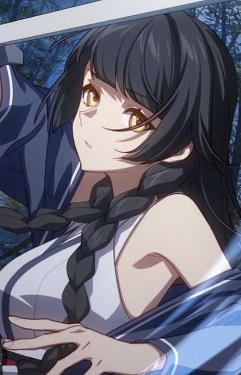 Anime Female Black Hair Yellow Eyes, Lin Zhaoyu Honkai Impact, Black Hair Yellow Eyes Anime, Blue Hair Yellow Eyes, Black Hair Anime Woman, Black Hair Yellow Eyes, Black Long Hair, The Empyrean, Pelo Anime