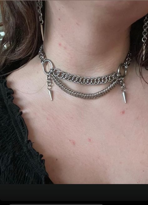 Diy Chain Jewelry, Chainmail Accessories, Chainmaille Necklace, Alt Jewelry Diy, Diy Chain Necklace, Punk Jewelry Diy, Elf Jewelry, Chainmaille Jewelry Patterns, Dope Jewelry Accessories