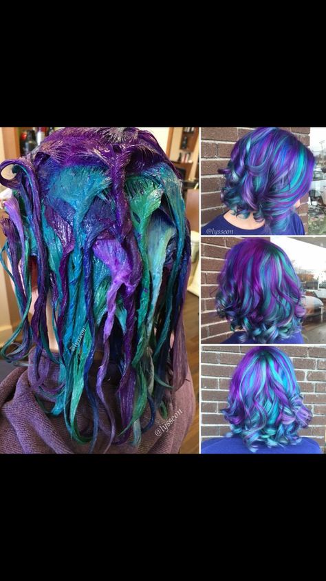 Sweet Teal And Purple Hair, Purple And Blue Hair, Blue Purple Hair, Dyed Hair Purple, Galaxy Hair, Rainbow Hair Color, Multi Colored Hair, Teal Hair, Ombré Hair