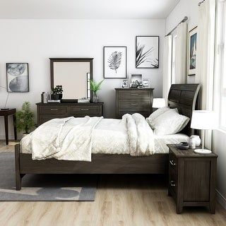 Dark Wood Bed, 5 Piece Bedroom Set, Walnut Bed, Wood Bedroom Sets, Nightstand Set, Bedroom Upgrade, Small Space Bedroom, Tall Headboard, Teen Bedroom Furniture