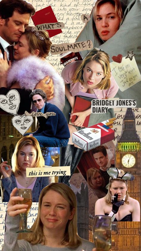 Bridget Jones Diary, Movie Collage, Moodboard Collage, I Declare, I Love Cinema, Bridget Jones, Chick Flicks, Love Actually, Famous Movies