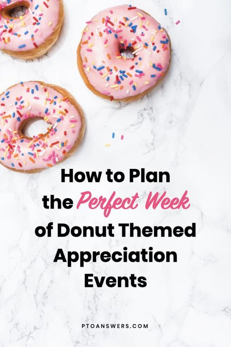 Look no further for the best and cutest ideas for a week's worth of donut themed events to show your school staff and teachers how much you appreciate them! Perfect ideas for Teacher Appreciation Week and Staff Appreciation Chairs will love the daily ideas! School Appreciation Ideas, Classified Staff Appreciation Ideas, Staff Appreciation Week Ideas, Appreciation Week Themes, Donut Teacher Appreciation, Volunteer Appreciation Party, Ideas For Teacher Appreciation Week, Principals Day, Principal Appreciation Gifts