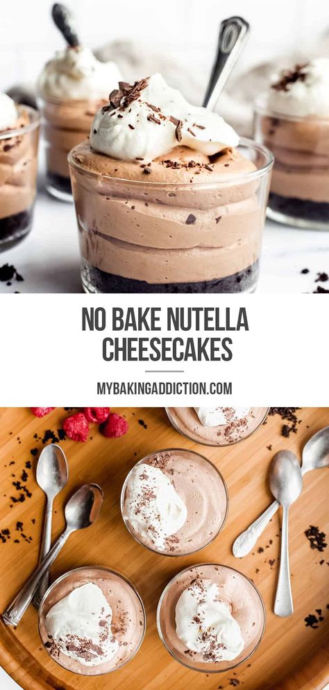 Nutella Deserts, Nutella Desserts Easy, Nutella Dessert Recipes, Nutella Cheesecake Recipes, Chocolate Mousse Cheesecake, Nutella Snacks, Nutella Filling, Mousse Cheesecake, No Bake Nutella Cheesecake