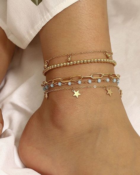 Shine brighter than the stars! 🌟✨ Elevate your style with the European and American-inspired Fashion All-Match Cross Hollow Multi-Layer Foot Ornaments Anklet. Perfect for any occasion or as a thoughtful gift. Grab yours now for just $14.95! #anklets #cj #cj10 #jewelry #luckeladybug #new #women's Link in bio! Anklets Aesthetic, Anklet Aesthetic, Bead Anklets, Payal Designs Silver, Ankle Bracelets Gold, Silver Chain Anklet, Hippie Aesthetic, Beaded Anklet, Gold Anklet