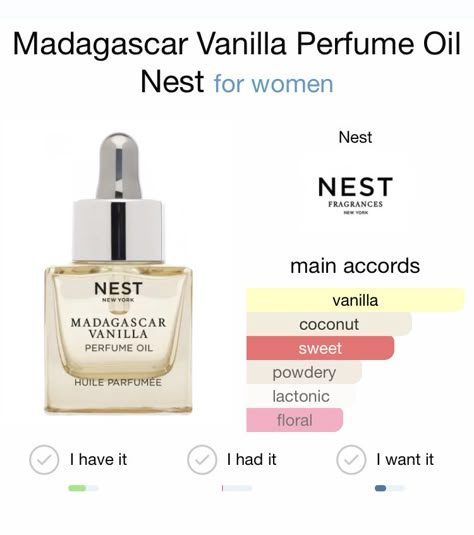 Madagascar Vanilla Perfume Oil, Nest Perfume, Vanilla Perfume Oil, Fragrance Lab, Sweet Perfume, Fragrances Perfume Woman, Skincare Inspiration, Vanilla Perfume, Perfume Collection Fragrance