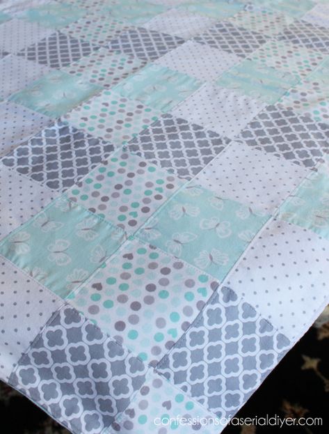 How to Make a Baby Quilt from Receiving Blankets | Confessions of a Serial Do-it-Yourselfer Receiving Blanket Quilt, Baby Quilts To Make, Quilt Block Patterns Free, Baby Quilt Patterns, Baby Sewing Projects, Quilt Baby, Boy Quilts, Baby Diy, Rag Quilt