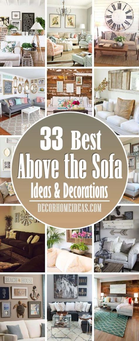 30 Creative Ideas To Decorate Above The Sofa With Style | Decor Home Ideas Living Hall Wall Decor Ideas, Over The Sofa Wall Decor Ideas Farmhouse, Art For Behind The Couch, Decorating Ideas For Large Wall Space Living Rooms, Above Sofa Wall Decor Ideas Living Rooms, Boho Above Couch Decor, Over The Couch Wall Decor Ideas Modern, Above The Couch Wall Decor Modern, Sofa Back Wall Decor