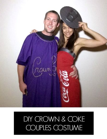 DIY Crown and Coke Couples Costumes Crown And Coke Halloween Costume, Coke Halloween Costume, Crown And Coke, Coke Costume, Handmade Halloween Costumes, Awesome Costumes, Make A Crown, Halloween Group, Halloween Couple