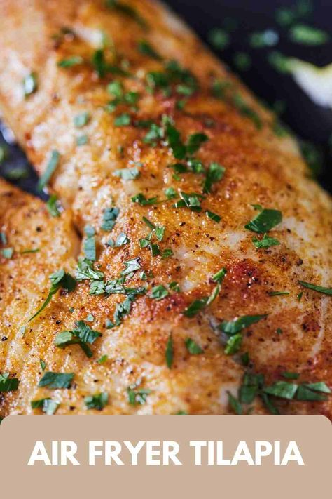 Quick, easy, and healthy, this Air Fryer Tilapia recipe is perfect for busy weeknights. Perfectly crispy and flavorful, this tilapia is ready in less than 15 minutes! Get dinner on the table in no time with this easy air-fried tilapia recipe. Dinners With Tilapia, Air Fry Tilapia Recipes, Tilapia Recipes Air Fryer, Air Fryer Tilapia Recipes, Tilapia Air Fryer Recipes, Fried Tilapia Recipes, Air Fryer Tilapia, Tilapia Recipes Healthy, Baked Tilapia Recipes