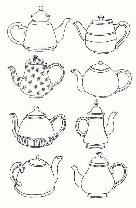 Teapot drawings Redwork Embroidery, Pola Sulam, Tea Art, Digi Stamps, Applique Patterns, Digital Stamps, Art Plastique, Colouring Pages, Drawing People