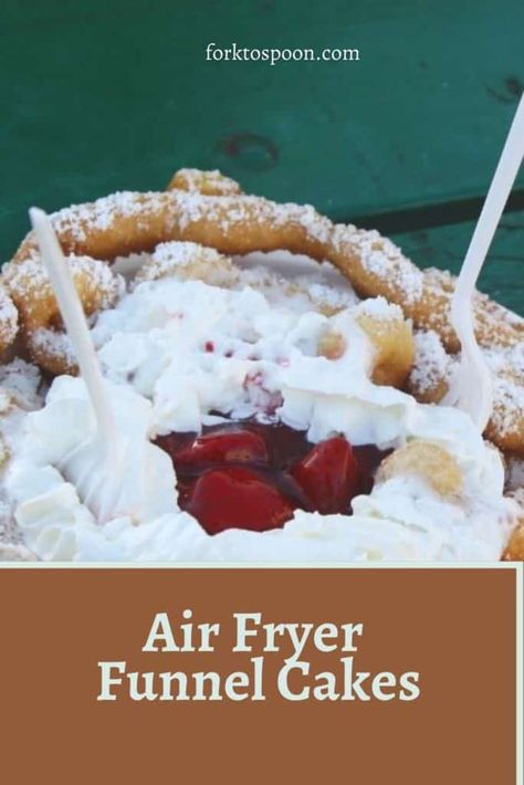 Air Fryer Funnel Cake, Funnel Cake Recipe Easy, Air Fryer Cake Recipes, Homemade Funnel Cake, Air Fryer Recipes Dessert, New Air Fryer Recipes, Air Fryer Recipes Snacks, Dessert Light, Funnel Cake Recipe