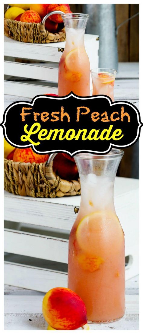 Fresh Peach Lemonade Peach Lemonade, Peach Recipe, Lemonade Recipes, Summer Refreshments, Fruit Drinks, Smoothie Drinks, Non Alcoholic Drinks, Fruit Smoothies, Refreshing Drinks