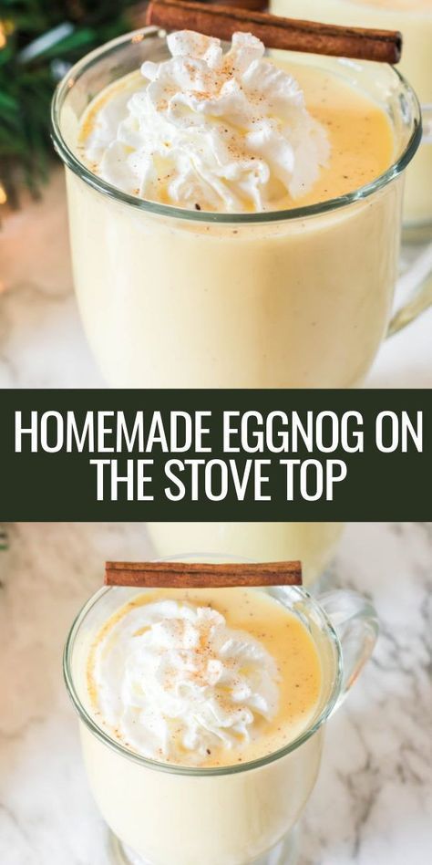 Skip store bought eggnog this holiday season and make your own homemade eggnog on the stove top. This easy nonalcoholic eggnog recipe yields the creamiest, richest eggnog you can imagine. It’s the perfect drink for any holiday occasion! #eggnog #recipe #drink Classic Eggnog Recipe, Homemade Eggnog Recipe, Eggnog Recipe Homemade, Classic Eggnog, Homemade Eggnog, Eggnog Recipe, Christmas Cocktail, Holiday Drinks, Christmas Drinks