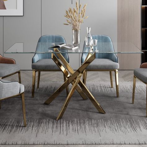 Dining Table Glass, Classy Bedroom, Table Glass, Small Kitchens, Table Metal, Table Modern, Pedestal Dining Table, Upholstered Side Chair, Glass Dining Table