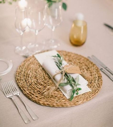 A placemat is a necessary thing for every wedding table decor, it helps you to accentuate your table setting and it’s a great idea in case you don’t use tablecloths or don’t like table runners. Choose placemats... Wedding Placemats, Rustic Table Setting, Groom Wedding Attire, Tafel Decor, בר מצווה, Scottish Wedding, Wedding Table Settings, Rustic Table, Wedding Places