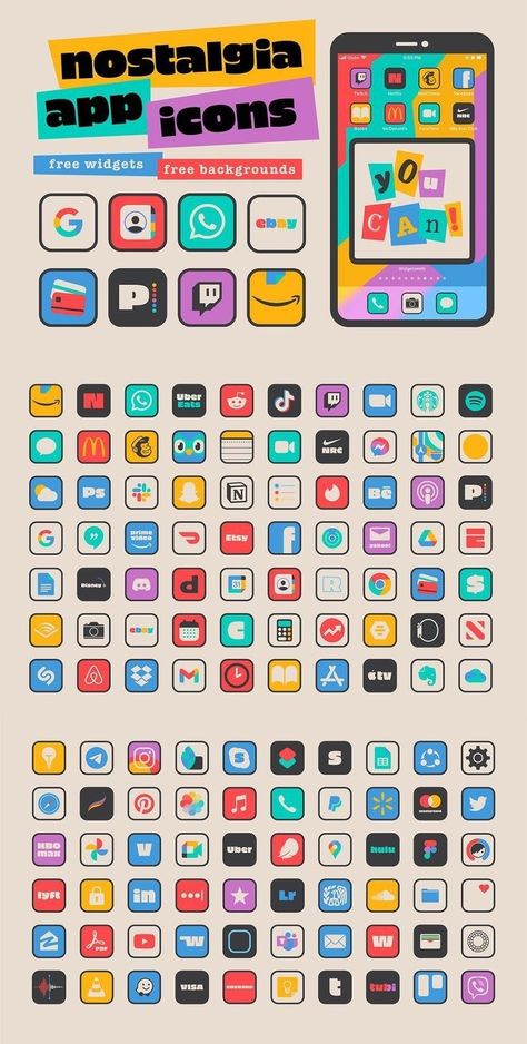 Retro Iphone Icons, Retro Icons For Apps, Retro App Icons, App Icons Set, Retro Icons, Android Icons, Mobile App Icon, Iphone App Layout, Ios App Icon Design