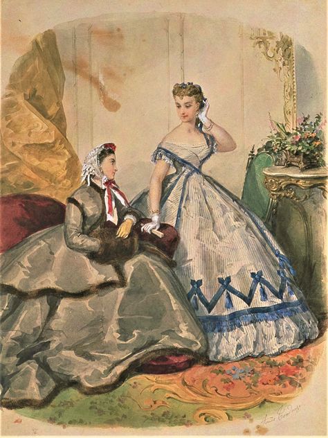 Fashion Plate - La Mode Illustree - 1865 1870 Fashion, 1870s Fashion, Victorian Era Fashion, 1860 Fashion, Ancient Dress, 1800s Fashion, 19th Century Fashion, History Fashion, Old Dresses