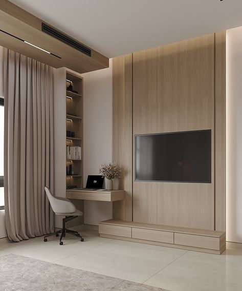 tv unit Small Bedroom Desk, Tv Placement, Tv In Bedroom, Bedroom Desk, Interior Design Architecture, Study Table, Khalid, Study Unit, Autodesk 3ds Max