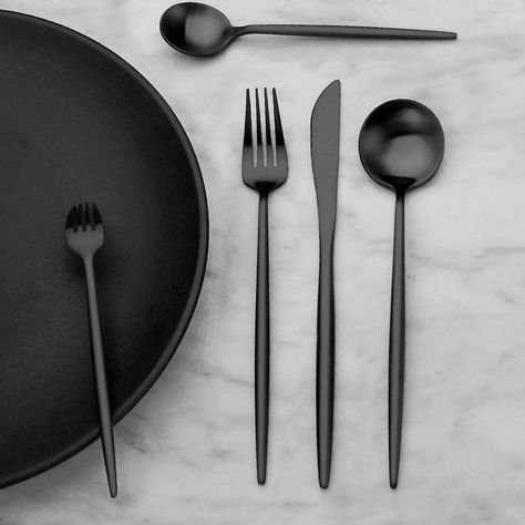 Nordic Table Setting, Black Utensils, Nordic Table, Black Cutlery, 5 Number, Utensil Organization, Kitchen Utensil Set, Stainless Steel Flatware, Dessert Spoons