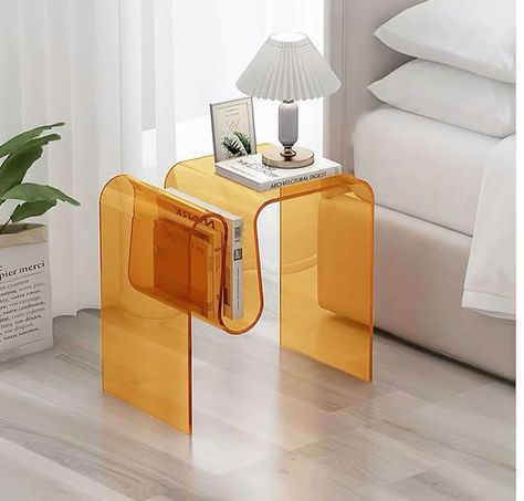 Orange Acrylic Side Table M-Shaped Acrylic End Table Small Funky Acrylic Nightstand for Bedroom, Living Room, Entryway | 17.7 x 11.8 x 17.7inches Acrylic Nightstand, Acrylic End Table, Bedroom Coffee Table, Maximalist Kitchen, Unique Bedside Tables, Acrylic Side Table, Metal Nightstand, Acrylic Table, Living Room Sets Furniture