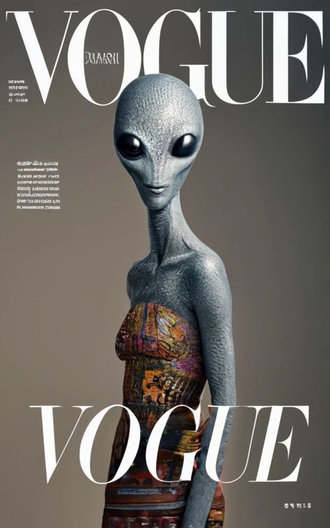 Alien on the cover of Vogue 90s Alien Aesthetic, Alien Fashion Futuristic, Alien Superstar Aesthetic, Alien Baddie, Alien Editorial, Alien Couture, 80s Futurism, Alien Photoshoot, Alien Core