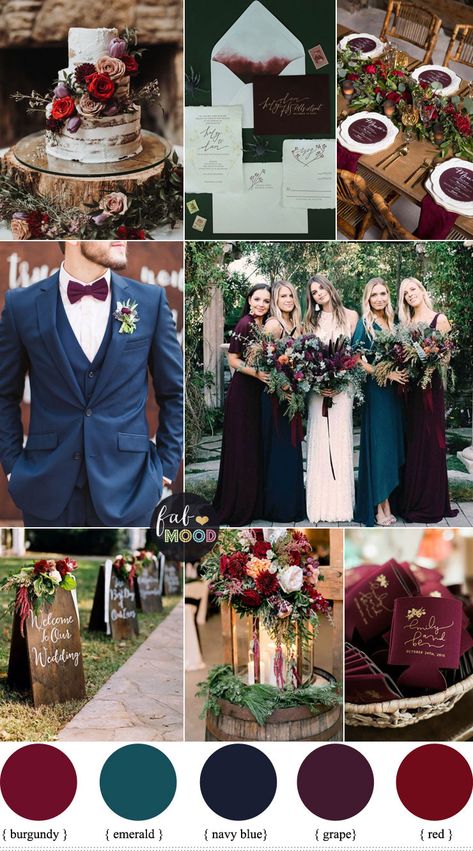 Mauve Maroon And Navy Wedding, Terracotta And Charcoal Wedding, Navy Color Scheme Wedding, Maroon Teal Color Palette, Teal And Maroon Color Palette, December Wedding Color Schemes, Fall Wedding Purple Color Scheme, Fall Wedding Colour Palettes, Dark Green And Blue Wedding