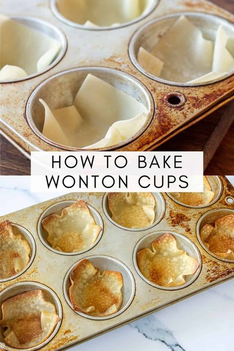 Wonton Wrapper Recipes Appetizers, Wonton Appetizer Recipes, Bite Sized Appetizers, Wonton Cups Appetizers, Wonton Recipe, Fancy Cocktail Party, Wonton Appetizers, Wonton Wrapper Recipes, Wonton Wraps