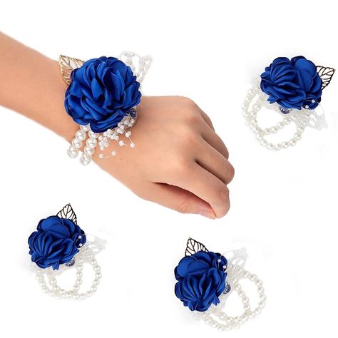 PRICES MAY VARY. Material:Silk Flower and Pealrs Package: 4pieces wrist corsage About Wrist Pearls Can be adjustable Occasions: Wedding ceremony. Women Bride Bridesmaid Using for wedding Party. All of Party decoration This is DIY Handmade boutonniere.so maybe some flower size is different,please understand This package include 6 PIECE/lot Size: Length about 9cm Width about 8cm , Notice: 1.We accept customization . Just tell us which color and style you like. 2. We also can make the matching Bout Flower Party Decorations, Corsage And Boutonniere Set, Wrist Flowers, Blue White Weddings, Women Bride, Corsage And Boutonniere, Hand Flowers, Silk Flowers Wedding, Flower Party