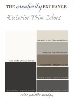 Round up of dependable exterior trim colors with home examples. Tips and tricks for choosing the perfect exterior trim color from The Creativity Exchange Exterior Trim Colors, Exterior Paint Color Schemes, Best Interior Design Websites, Sherwin Williams Color Palette, Trim Colors, House Trim, Sherwin Williams Colors, Exterior Paint Color, Paint Color Schemes