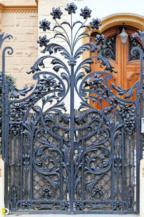 Wrought Iron Gate Designs That Will Make Your Entrance Look Perfect - Engineering Discoveries Wrought Iron Gate Designs That Will Make Your Entrance Look Perfect Wrought Iron Gate Designs, Architecture Art Nouveau, Iron Gate Design, Wrought Iron Gate, Metal Gates, Porte Cochere, Art Nouveau Architecture, Lan Can, Wrought Iron Gates