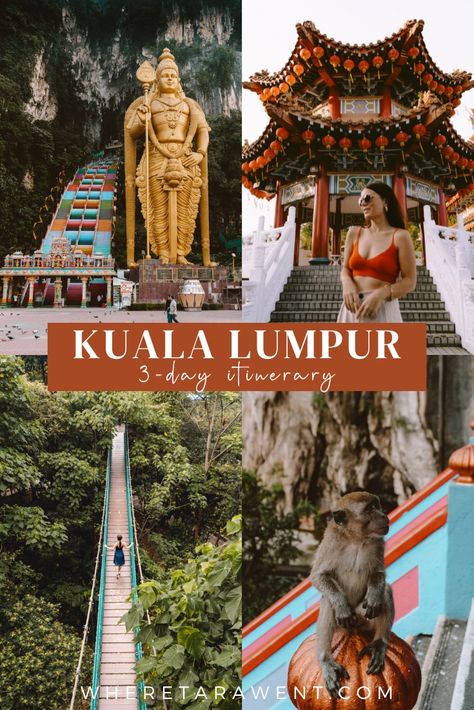 Kuala Lumpur Itinerary: 3-day Itinerary for Kuala Lumpur with 16 Things to Do — Where Tara Went Kuala Lumpur Itinerary, Girls Traveling, Malaysia Itinerary, Traveling Asia, Kuala Lampur, South America Travel Itinerary, Kuala Lumpur International Airport, Kuala Lumpur City, Petronas Towers