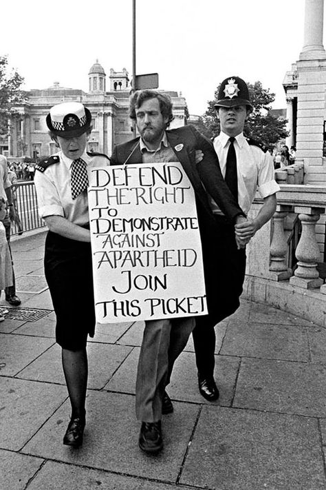 Controversy: Police haul Mr Corbyn away as he supports a 1984 anti-apartheid protest Protest Signs, Power To The People, Left Wing, Inspirational People, Social Justice, Human Rights, Leadership, Human, History