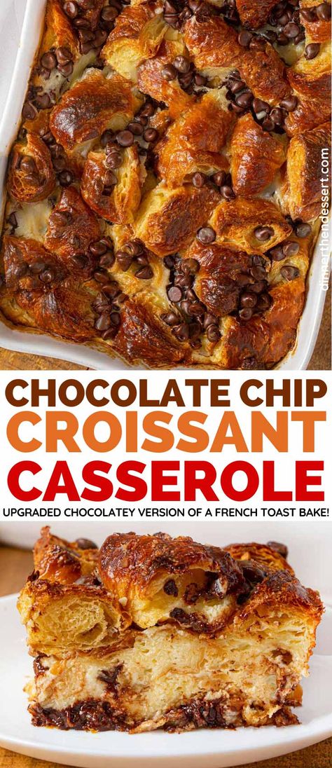 Chocolate Chip Croissant, Leftover Croissants, Croissants Chocolate, Croissant Casserole, Crossiant Recipes, Quick Casseroles, Casserole Bake, Croissant French Toast, Croissant Breakfast