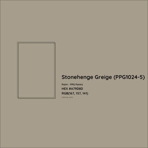 PPG Paints Stonehenge Greige (PPG1024-5) Paint color codes, similar paints and colors Stonehenge Greige Paint, Stonehenge Greige, Ppg Paint Colors, Analogous Color Scheme, Paint Color Codes, Rgb Color Codes, Hexadecimal Color, Greige Paint, Choosing Paint Colours