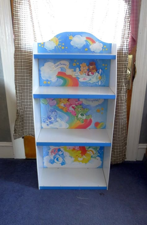 shelf Goth House, Vintage Care Bears, Care Bears Vintage, 1980s Childhood, Display Bookcase, Care Bears Cousins, Hyper Fixation, Bear Images, Bear Nursery