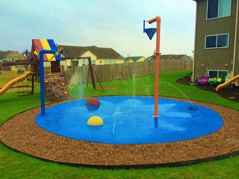 Water play for your backyard! A spray park for your home is fun, safe and colorful! Coolest Backyard Ideas, Diy Splash Pad For Kids, Home Water Park, Home Splash Pad, Water Park Backyard, Splash Pad Backyard, Diy Splash Pad, Backyard Water Park, Backyard Splash Pad