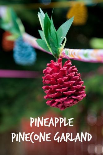 Christmas Tiki Party, Hawaiian Christmas Decorations Diy, Christmas In July Decorations Diy, Christmas In July Party Ideas Decorations, Palm Fronds Crafts, Winter Luau, Diy Pineapple Decor, Hawaiian Thanksgiving, Pinecones Decor