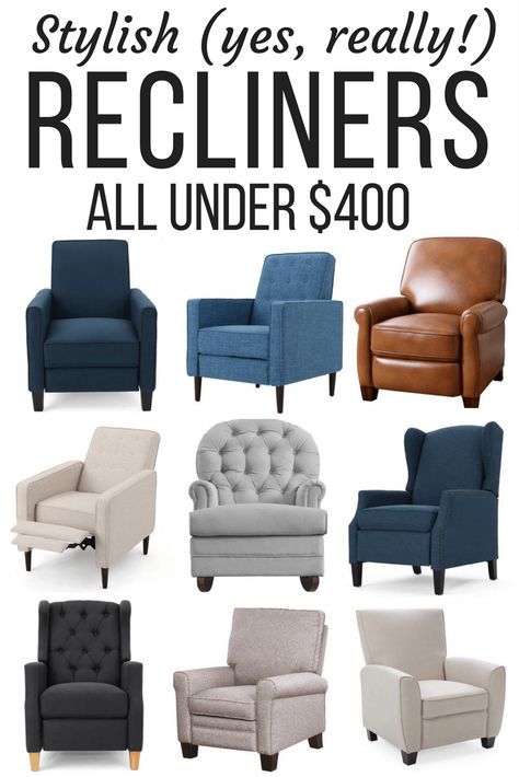 Small Recliners For Small Spaces, Modern Recliners In Living Room, Recliners That Don't Look Like Recliners, Chic Living Room Furniture, Modern Home Decor Living Room, Stylish Recliners, Future Farmhouse, Small Recliners, Fireplace Room