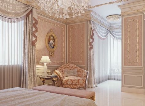 Pink Baroque Bedroom, Royal Princess Room, Fairy Tale Home, Bedroom Decor Aesthetic, Beauty Bedroom, Royal Bedroom, Chateaux Interiors, Luxury Furniture Living Room, Dekorasi Kamar Tidur