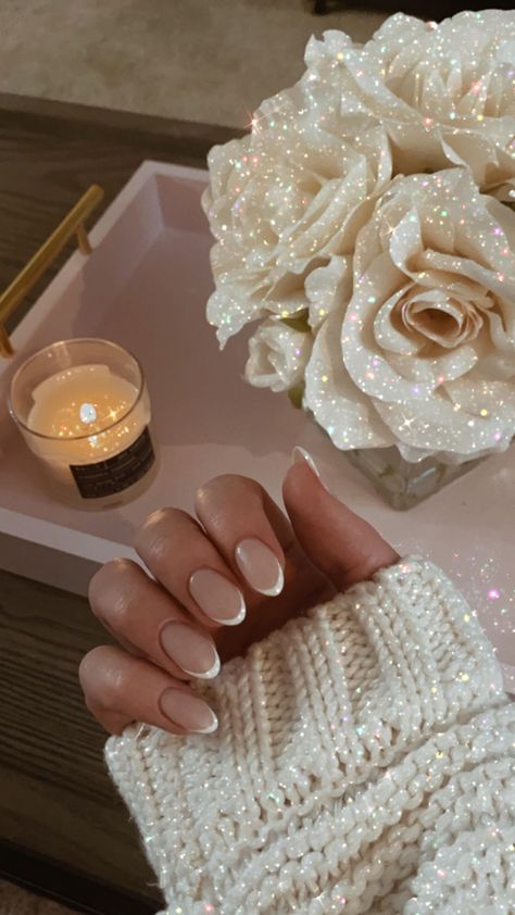 Winter French Tip Nails Oval, French Mani Dip Powder, Fall Neutral Dip Powder Nails, Put It In Neutral French Manicure, Simple Engagement Nails Almond, Dipping Powder French Manicure, Modern French Manicure Trends 2023, Dip White Tip Nails, Dip Powder Nails White Tips